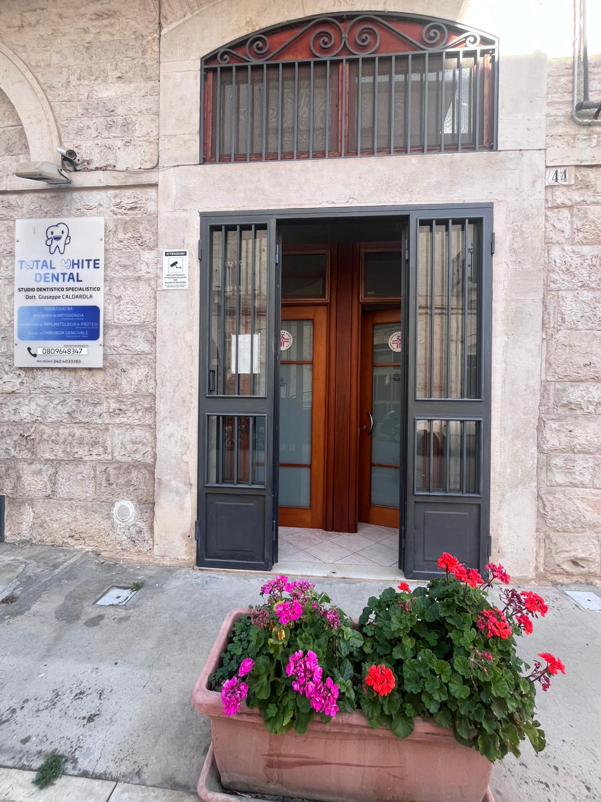 Portone d'ingresso con fioriere